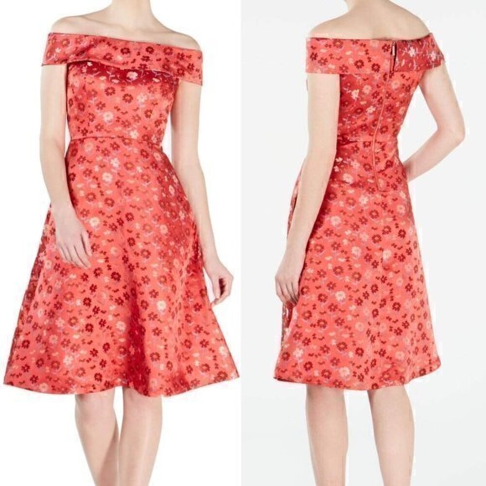 Calvin Klein Red Floral Off the Shoulder A-Line Dress Size 10 NWT